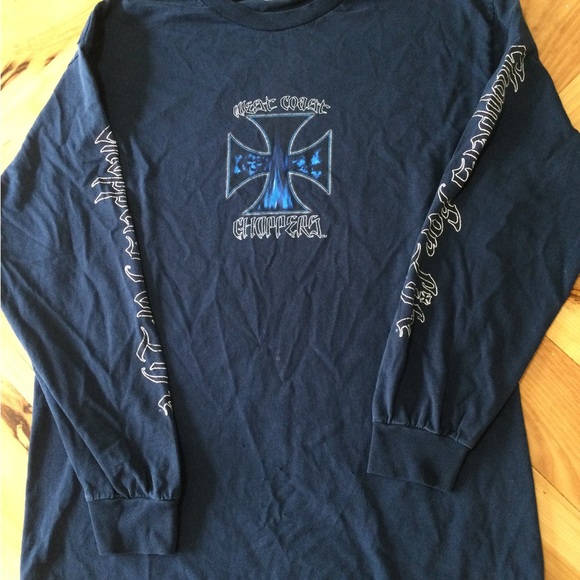 Blue Long Sleeve Tee with Graphic Design - Picture 1 of 5